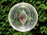 Edelstahl Windspiel Kreis = Größe Ø 450 mm Wetterfest mit Glaskugel – 70 mm Durchmesser wählbar in den Farben: rubinrot, kobaltblau, smaragdgrün, türkis, gelborange und saphirblau,
