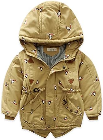 ISNOWKING Little Boys' Penguin Printing Hooded Jacket (3T, Khaki)