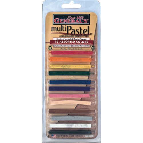 General Pencil Assorted Multi Pastel Compressed Chalk Sticks, 12-Pack
