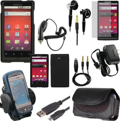 Magbay Accessories Bundle Box (10in1) for Motorola Triumph (WX435) - Car Charger, Travel Charger, 3.5mm AUX, USB Cable, Stereo Headset, Holster Pouch, Phone Holder, Screen Guard, Gel Skin Case, Snap On Cover - Motorola Triumph