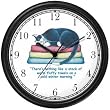 Black & White Cat Sleeping on Towels - Cat Cartoon or Comic - JP Animal Wall Clock by WatchBuddy Timepieces (Slate Blue Frame)
