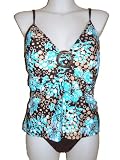Womens Plus Size YBL 3pc Tankini Bikini Swimsuit Skirt Wrap Set, Brown/turquoise