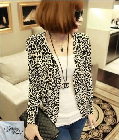 (フェアリー ストーン)Fairy Stone カーディガン ヒョウ柄 レオパード レディース 長袖 おしゃれ かわいい 肩かけ 羽織 コーデ カジュアル ジャケット チュニック カーデ スリム フィット シルエット 薄手 ベージュ ホワイト フリー オリジナルハンドタオルセット C-06