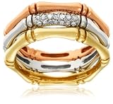 10k Tri-Color Gold Diamond Stack Rings (1/10 cttw, I-J Color, I2-I3 Clarity)