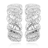 Platinum Plated Sterling Silver Genuine Diamond J-Hoop Earrings