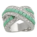 Tressa Silvertone Cubic Zirconia and Turquoise Criss-cross Ring