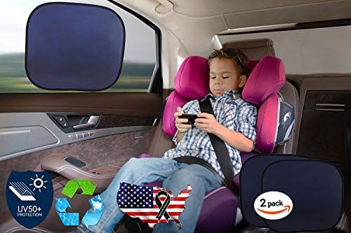 Exclusive Car Sun Shade (UPF 50+) Permitting High Visibility and 150% More Protection Than Any Mesh Sun Shade - Without Jumbo Suction Cups, 100% Static Cling and Easy to Apply. 2 Shade Pack, Protect Your Children &amp; Babys Against 97% of Harmful Uv Rays &amp; Glare, Heat Visor Resistant , Reusable, Large Coverage. Automotive Side and Back Seat Window Sunscreen Also Recommended for Your Pets - Melanoma Awareness Product By "Car Icon"