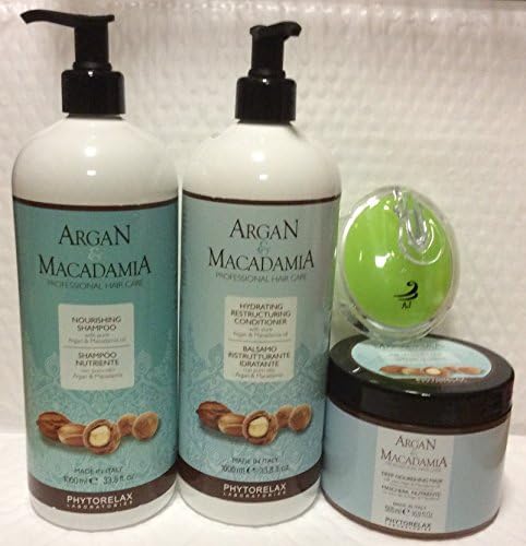 Argan macadamia pure oil shampoo 33.8 Oz, Argan macadamia oil Conditioner 38.8 Oz, Deep Mask 16 Oz and Aj Shampoo Brush Bundle