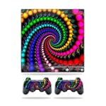 Protective Vinyl Skin Decal Cover for Sony Playstation 3 PS3 Slim Skins + 2 Controller Skins Trippy Spiral