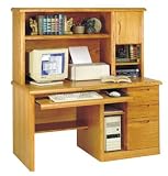 Waterfall Computer Desk with Hutch X Medium Oak