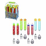 Grasslands Road Studio 100 Splash of Color Beach 7-1/4-Inch Forks & Spoons Set with Caddy Six Styles, Set of 24