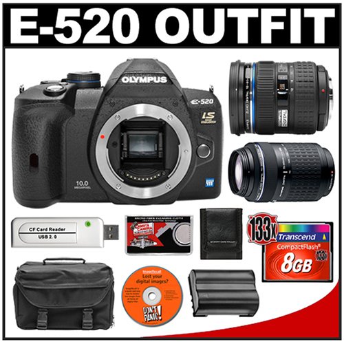 Olympus Evolt E-520 Digital SLR Camera Body with Olympus 12-60mm Zuiko Digital ED f/2.8-4.0 SWD Lens + Olympus 70-300mm Zuiko f/4.0-5.6 ED Zoom Lens + 8GB CF Memory Card + BLM-1 Battery + Case + Cameta Bonus Accessory Kit