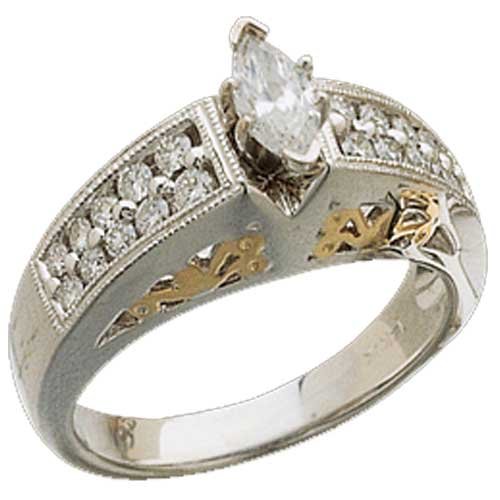14K Two Tone Stylish Diamond Engagement Ring (Center stone is not included)