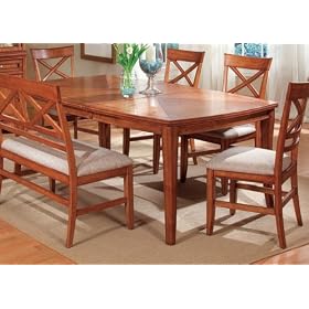 6pc Oak Casual Rectangular Dining Table with Side Chairs and a Bench by Coaster
