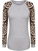 Meaneor Women's Long Sleeve Leopard Print Casual Slim Fit Tunic T shirts Top