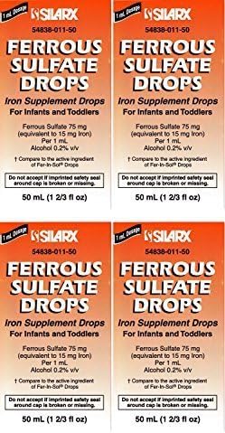Ferrous Drops Iron Supplement Peppermint Flavor Generic for Enfamil Fer-In-Sol Iron Supplement Drops for Infants, Toddlers &amp; Children Measuring Dropper Included 50 ml per Bottle Pack of 4 by Silarx