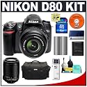 Nikon D80 10.2MP Digital SLR Camera with 18-55mm VR DX + Nikon 55-200mm f/4-5.6G AF-S DX VR IF-ED Zoom-Nikkor Lens + 4GB SecureDigital (SDHC) Card + Card Reader + Nikon EN-EL3e Battery + Nikon Case
