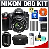 Nikon D80 10.2MP Digital SLR Camera with 18-55mm VR DX + Nikon 55-200mm f/4-5.6G AF-S DX VR IF-ED Zoom-Nikkor Lens + 4GB SecureDigital (SDHC) Card + Card Reader + Nikon EN-EL3e Battery + Nikon Case