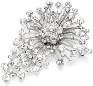Antique Silver Tone Dramatic Crystal Spray Bridal Brooch
