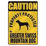 CAUTION PROPERTY PROTECTED BY GREATER SWISS MOUNTAIN DOG PARKING SIGN DOG