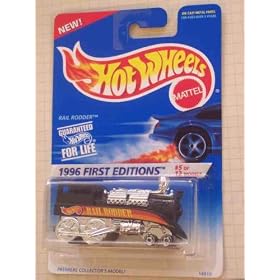 1996 #5 Rail Rodder Black Chrome Malaysia #370 Collectible Collector Car Mattel Hot Wheels 1996 First Editions