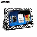 Hillo Premium Synthetic Leather Case for Amazon Kindle Fire 7 Tablet Cover with Stand - White / Black Zebra