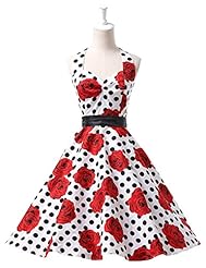 Vintage Cocktail Floral Print Polka Dot Print Halter Cotton Bandage Dress/Homecoming Dress/Party Dress/Wedding Dress 