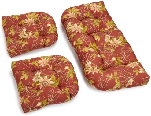 Blazing Needles Outdoor Spun Poly All Weather UV Resistant Settee Group Cushions, Passion Ruby, Set of 3