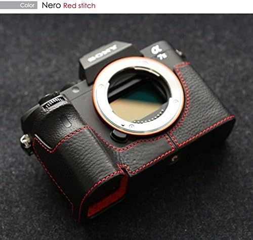 Dignis Padro Sony a7II / a7R II Half Leather Case With Free Gift (Hood Protector) in Nero(Black) with Red Stitch