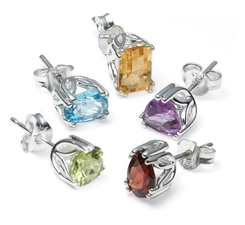 Sterling Silver Peridot, Garnet, Amethyst, Blue Topaz & Citrine Individually Boxed Stud Earring Set