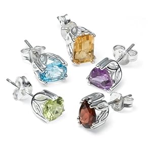 Sterling Silver Peridot Garnet Amethyst Blue Topaz and Citrine Individually Boxed Stud Earring Set