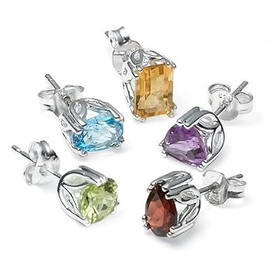 Sterling Silver Peridot, Garnet, Amethyst, Blue Topaz & Citrine Individually Boxed Stud Earring Set