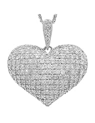 1.35ct 14k White Gold Diamond Pave Heart Pendant Necklace