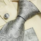 Grey Paisleys Men Wearing Ties Silver Pattern Gift Idea for Man Mens Style Tie Cufflinks Set H5098 One Size Silver