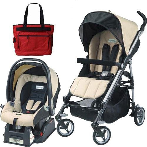 Peg Perego Si Travel System in Dune with Fashionable Diaper Bag