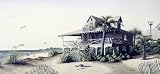 "A Coastal Breeze" - Limited Edition Poster Print of a Pawleys' Island South Carolina Beach House by Artist Patricia Hobson, Image Size: 10.75 X 23 Inches, Ready For Framing.