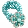 Light Blue Faux Pearl and Rhinestone Elastic Bracelet Fashion Jewelry