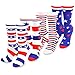TeeHee Novelty Fashion Americana Crew Socks for Women 4-Pair (Stars and Stripes)