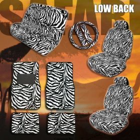 Best Price Complete Safari Zebra Low Back Car Mats Seat Covers Steering Wheel Cover Set