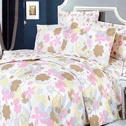 Blancho Bedding - [Pink Brown Flowers] 100% Cotton Comforter Cover/Duvet Cover Combo