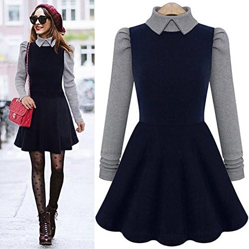 YZ21 New autumn and winter 2015 women's long-sleeved dress (S, BLACK)