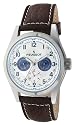 Peugeot Men's Silver-Tone Multi-Function Brown Leather Strap Watch #2028