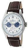 Peugeot Men's 2028 Silver-Tone Multi-Function Brown Leather Strap Watch