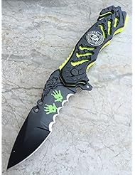 Sports: Z-hunter Spring Assisted Knife 4.75" Closed Bio Hazard Medallion Apocalypse Survivor Zombie Knife - Neon Green - Z HUNTER