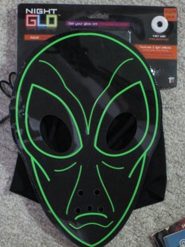 Adult Green Alien Night Glo Light Up Mask (Two Settings Glow and Flashing)