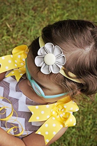 Grey &amp; Butter Kanzashi Fabric Flower Hair Clip, Ponytail, Headband