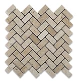 Ivory Travertine Tumbled Herringbone Mosaic Tile - 6