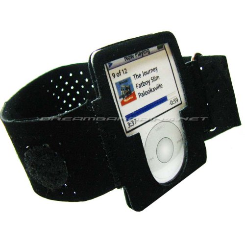 DreamBargains Premium Soft Nano 3 Video 4GB 8GB Sport Armband with Built-in Screen Protector - Black + iPod Car Charger - Black - Combo Pack