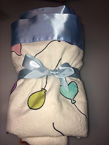 Stroller Blanket in Balloon Minky with White Minky Dot Sky Blue Satin Flat