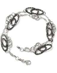 Leslies 14k White Gold & Black Rhodium Textured 2 Strand Bracelet Length 7.5"